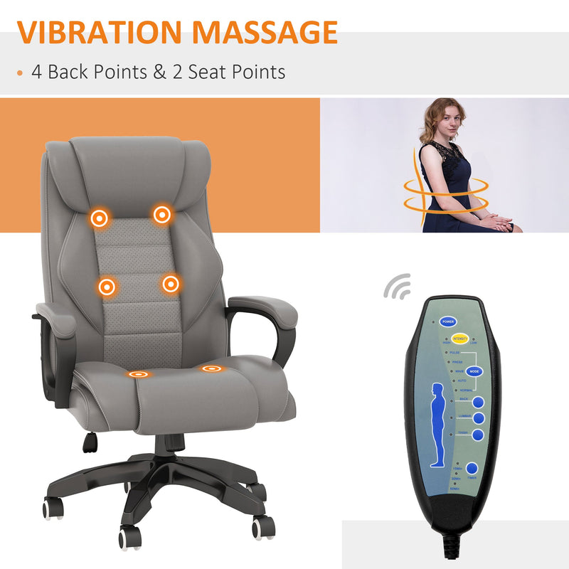 High Back Executive Office Chair with 6-Point Vibration Massage - Extra Padded Ergonomic Swivel Chair with Tilt Function, Grey - Ideal for Stress Relief and Long Hours at Desk