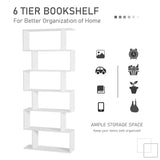 Elegant White S-Shaped Wooden Bookcase - 6-Shelf Storage and Display Unit with Room Divider Function - Versatile Organizational Solution for Home or Office