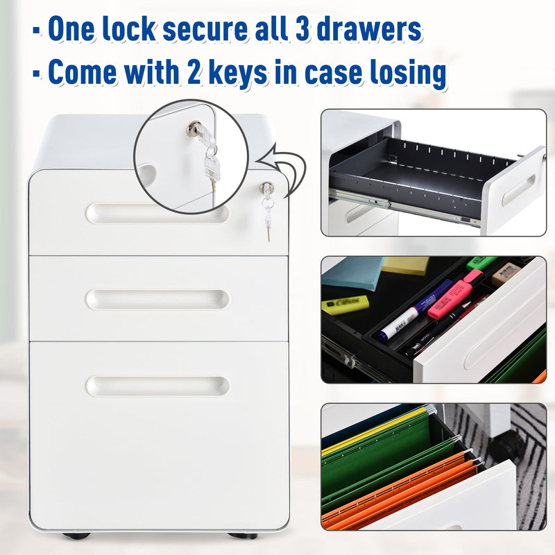 3-Drawer Mobile File Cabinet - Fully Assembled, Lockable, All-Metal Rolling Storage - Vertical Filing Solution for Home Office and Business Use