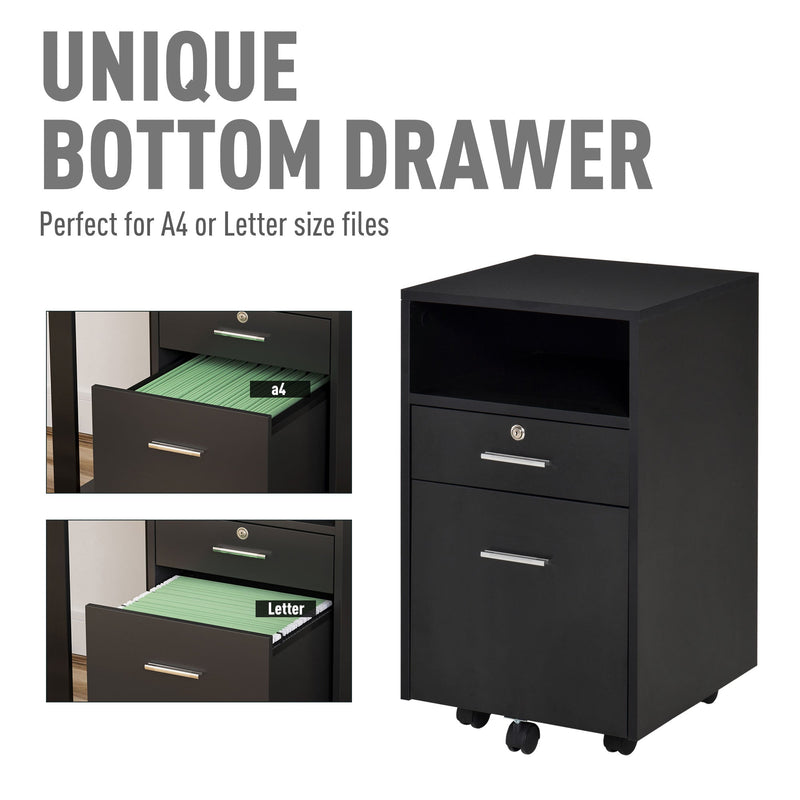 Lockable Mobile File Cabinet - Versatile Storage Cupboard for Home Office, Bedroom, and Living Room, 39.5x40x60 cm - Secure Filing Solution in Sleek Black Design
