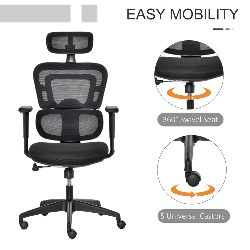 Ergonomic High-Back Mesh Office Chair - Swivel Desk Chair with Adjustable Height, Headrest, and Lumbar Support - Comfortable Padded Seating for Home Office Use