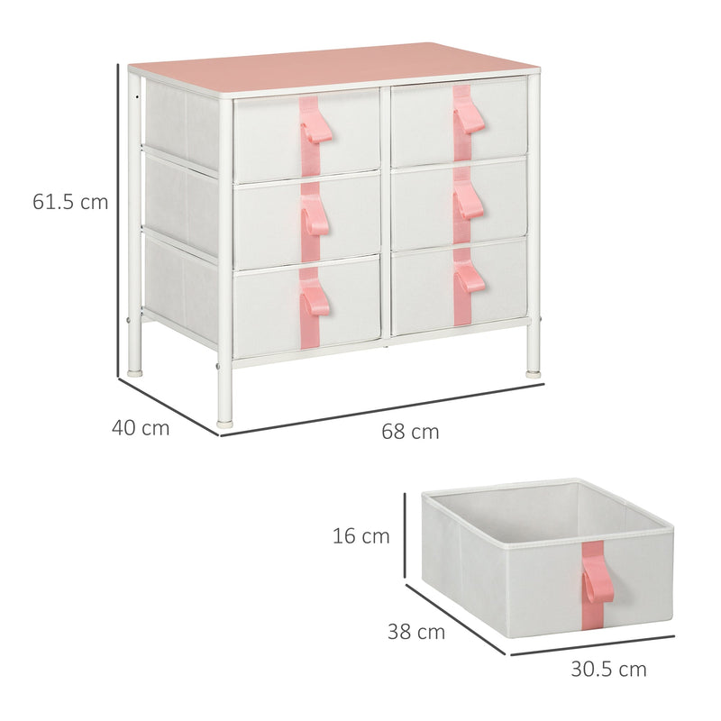 6-Fabric Drawer Dresser - Sturdy Metal Frame and Wooden Top Chest of Drawers - Space-Saving Cloth Organizer for Kids Room, Living Room in Pink