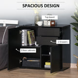 High Gloss Black Sideboard with Push-Open Mechanism - Modern 2-Drawer Side Cabinet for Storage - Elegant Furniture for Living Room and Bedroom