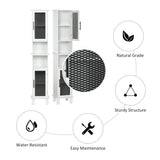 6-Tier Retro Bathroom Cabinet with Patterned Glass Doors - Anti-Tilt Design, Melamine Finish, Freestanding Storage - Chic Monochrome Tall Tower for Bathroom Organization