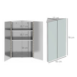 Corner Bathroom Cabinet with Mirrored Door - Wall-Mounted Stainless Steel Organizer with 3 Shelves and 2 Doors - Space-Saving Storage for Home Essentials