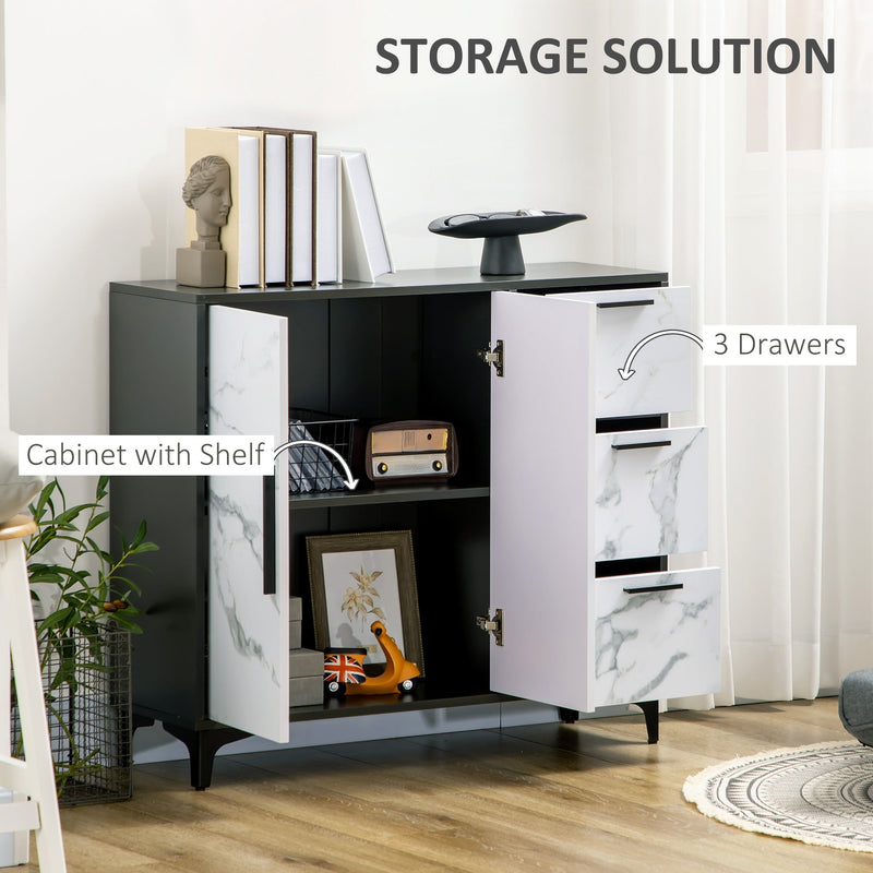 Modern Sideboard Cabinet - 2-Door Cupboard and 3 Drawers, White Finish - Elegant Storage Solution for Living Room and Study