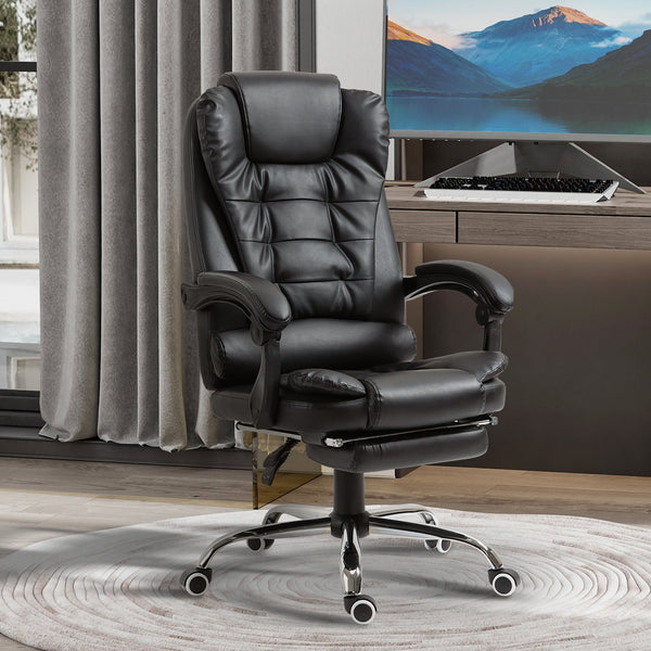 Executive Adjustable Office Chair - PU Leather Swivel Chair with Reclining Backrest & Retractable Footrest - Comfort for Home or Office Use