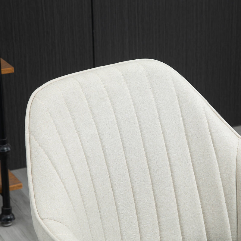 Linen Fabric Leisure Office Chair - Swivel Scallop-Shaped Computer Desk Chair with Wheels - Ideal for Home Study and Bedroom Comfort, Beige
