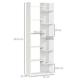 6-Tier Bookshelf - Modern White Bookcase with 11 Open Shelves for Decorative Storage - Ideal for Home Office and Study Organization