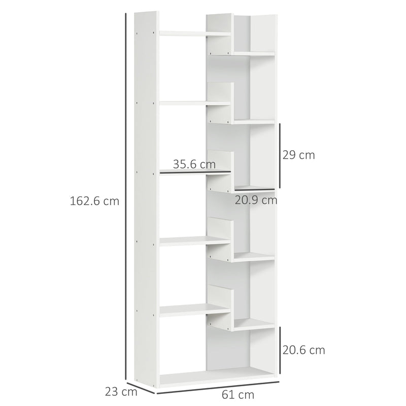 6-Tier Bookshelf - Modern White Bookcase with 11 Open Shelves for Decorative Storage - Ideal for Home Office and Study Organization