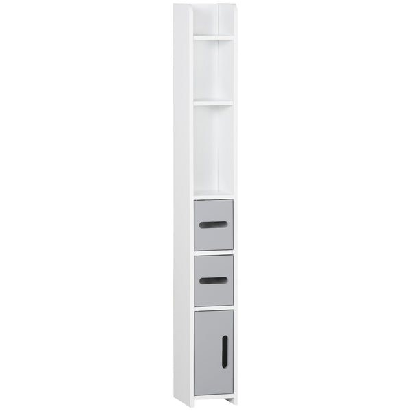 Freestanding Tall Grey Bathroom Storage Cabinet - Modern Design with Open Shelves & 3 Cupboards - Ideal for Bathroom Organization, Bedroom & Hallway Spaces