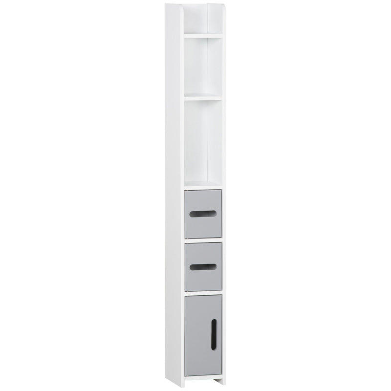 Freestanding Tall Grey Bathroom Storage Cabinet - Modern Design with Open Shelves & 3 Cupboards - Ideal for Bathroom Organization, Bedroom & Hallway Spaces