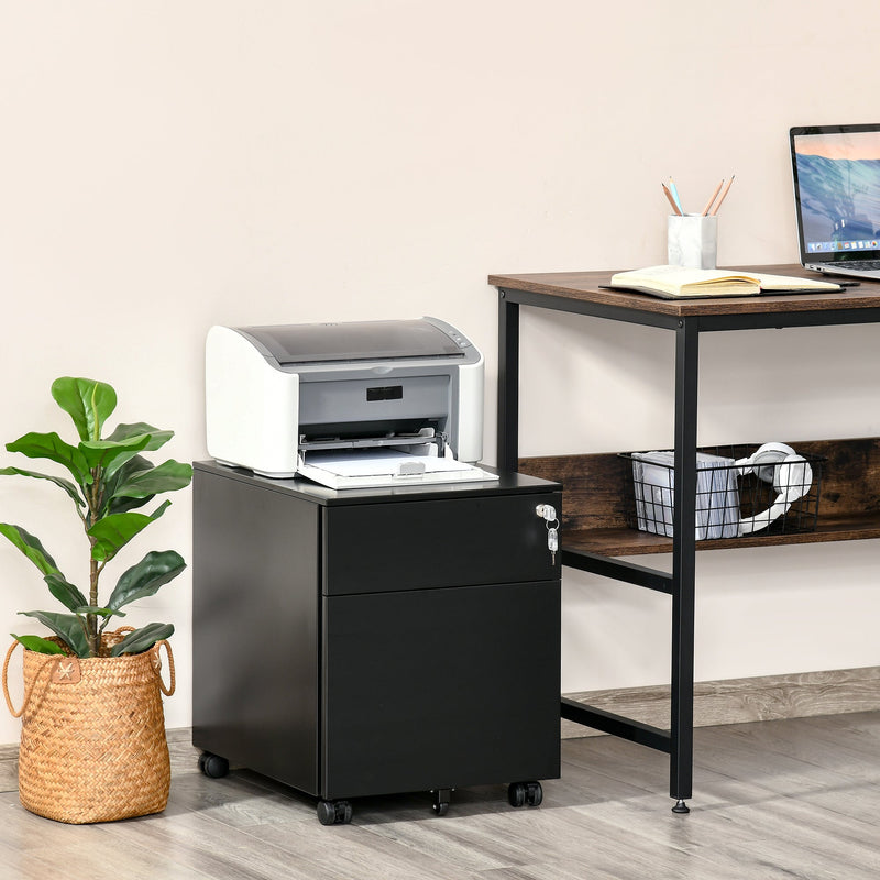 Lockable Steel Vertical File Cabinet with Pencil Tray - Home Office Rolling Filing Storage for A4, Letter, and Legal Documents - Compact Design with Casters for Easy Mobility