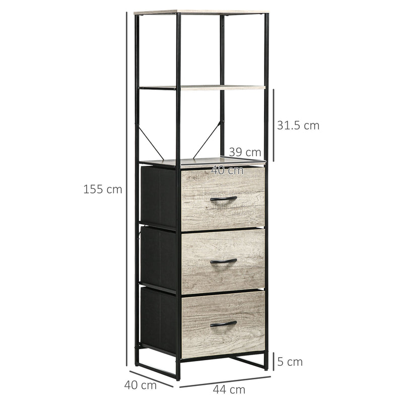 Heavy-Duty Storage Organizer - Industrial Cabinet with Open Shelves & Foldable Fabric Drawers - Ideal for Living Room, Study, Bedroom Storage Solutions