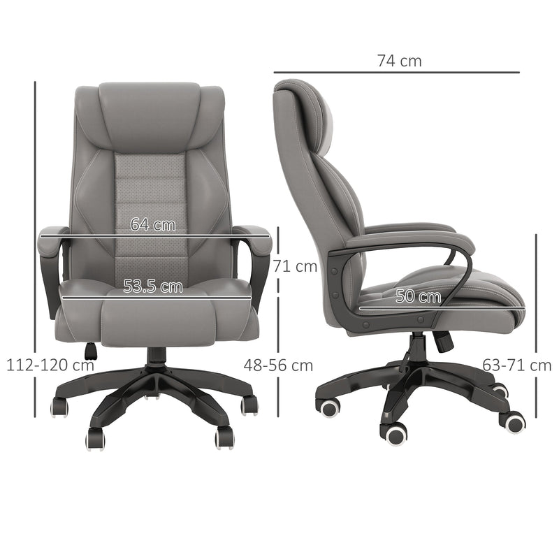 High Back Executive Office Chair with 6-Point Vibration Massage - Extra Padded Ergonomic Swivel Chair with Tilt Function, Grey - Ideal for Stress Relief and Long Hours at Desk