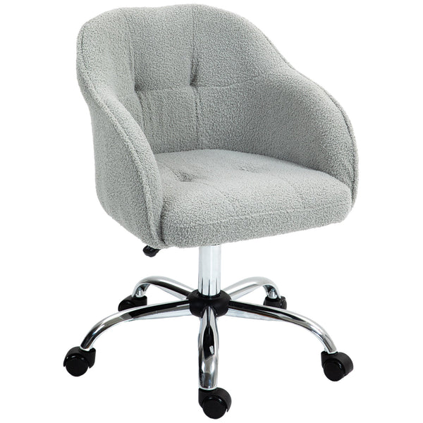 HOMCOM Computer Desk Chair, Fluffy Fabric Swivel Office Chair, Makeup Vanity Chair with Height Adjustable, Wheels, for Home Study Bedroom, Grey | Aosom UK