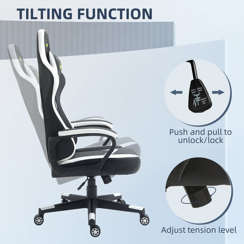 Racing Gaming Chair - Ergonomic Desk Chair with Lumbar Support, Headrest & Swivel Wheels - Comfortable PVC Leather for Home Office Gamers