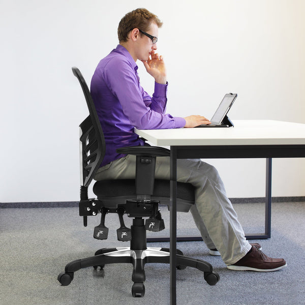 Ergonomic Reclining Mesh Office Chair - 3-Paddle Control, Black Design - Ideal for Home or Professional Office Use