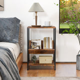 Record Player and Magazine Stand - 3-Tier Design with V-Shaped Holder in Rustic Brown - Ideal for Vinyl Enthusiasts and Magazine Collectors