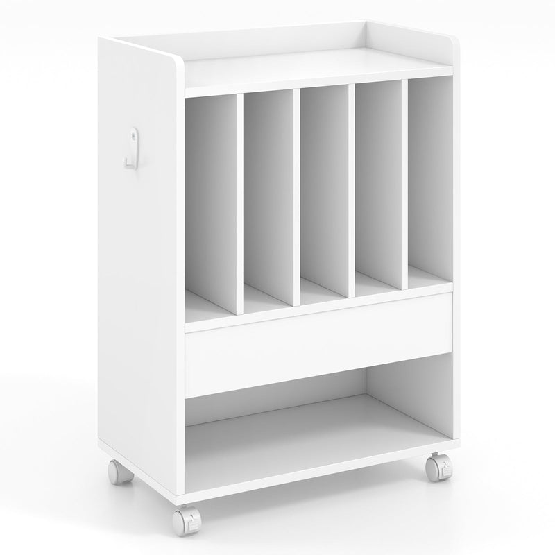 Rolling Record Player Stand with Drawer Hook and Lockable Wheels-White