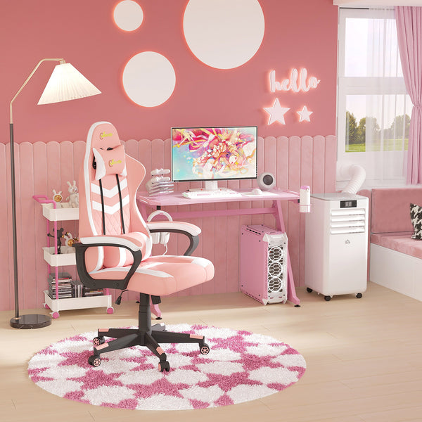 Ergonomic Racing-Style Gaming Chair - Lumbar Support, Headrest, Swivel Wheels, PVC Leather - Comfortable Home Office Seating for Gamers & Remote Workers