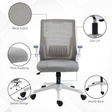 Ergonomic Grey Mesh Office Chair - Lumbar Support, Flip-up Armrests, Swivel Wheels, Adjustable Height - Comfortable Seating for Desk Work and Home Office