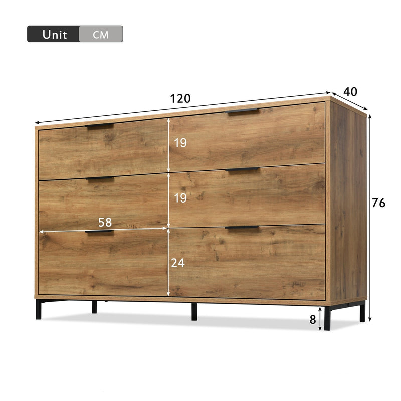 6-Drawer Sideboard Cabinet in Dark Oak - Sturdy Metal Handles, Modern Storage Organizer for Home - Ideal for Living Room and Bedroom Organization