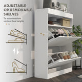 Shoe Storage Organizer for 16 Pairs - Modern White Cabinet with Flip Doors - Ideal for Entryway Clutter Control