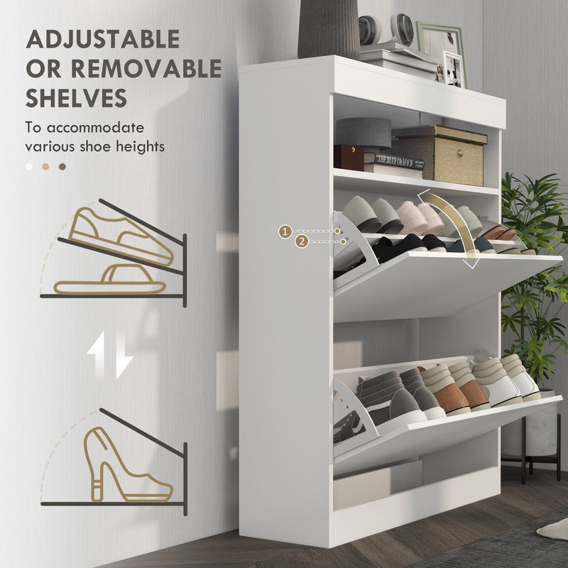 Shoe Storage Organizer for 16 Pairs - Modern White Cabinet with Flip Doors - Ideal for Entryway Clutter Control