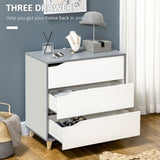 3-Drawer Bedroom Chest - Pine Wood Leg Storage Cabinet for Organizing Essentials - Ideal for Bedroom and Living Room Spaces, White, 75x42x75cm