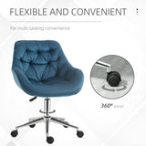 Ergonomic Velvet Home Office Chair - Comfy Adjustable Computer Desk Chair with Arm & Back Support - Ideal for Extended Seating & Work Comfort, Blue