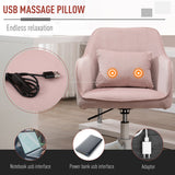 Luxurious Velvet Office Chair with Massage Pillow - Ergonomic Adjustable Height Seating with Casters - Comfortable Home Desk Chair for Work & Relaxation, Pink