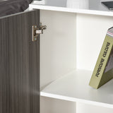 Contemporary Freestanding Push-Open Storage Unit - 2-Drawer & 2-Door Cabinet with Dual-Part Interior, Light Grey and White - Ideal for Organized Home or Office Spaces