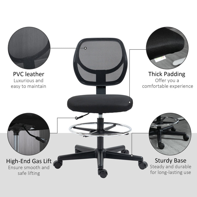 Ergonomic Mesh Office Chair with Adjustable Height and Footrest - Durable Standing Desk Chair in Black - Ideal for Extended Desk Work and Comfort