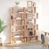 Maple Finish Wooden S-Shaped Bookcase - 6-Shelf Storage Display Unit & Room Divider - Versatile Chest Cabinet for Home or Office Organization