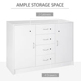 Storage Cabinet Sideboard with 2 Doors & 4 Drawers - Free Standing Cupboard & Chest Organizer for Home - Ideal for Kitchen and Living Room Organization, White