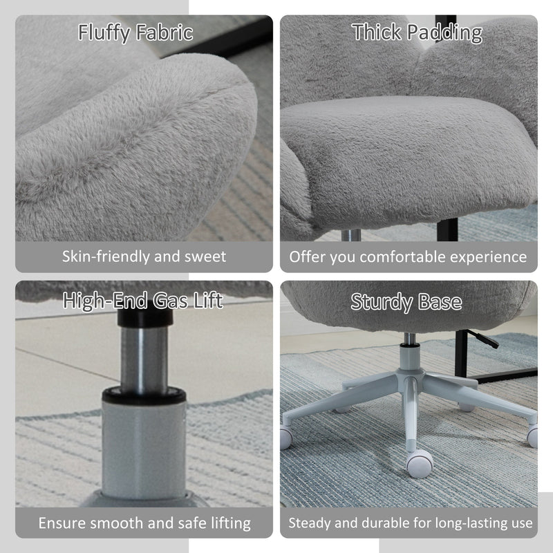 Fluffy Leisure Chair - Ergonomic Home Office Chair with Backrest, Armrests & Wheels - Comfortable Seating for Bedroom & Living Room, Grey