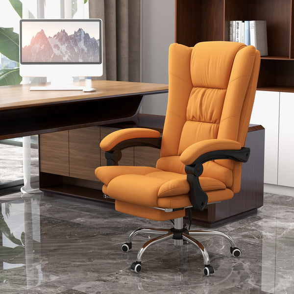Light Brown Vibration Massage Office Chair with Heat - PU Leather Computer Seat, Extendable Footrest, Padded Armrest, Reclining Back - Ultimate Comfort for Professionals Working from Home