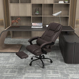 Ergonomic PU Leather Reclining Office Chair with Massage Function - 6-Point Massage, Swivel Wheels, Integrated Footrest, Remote Control - Ideal for Stress Relief and Office Comfort, Brown