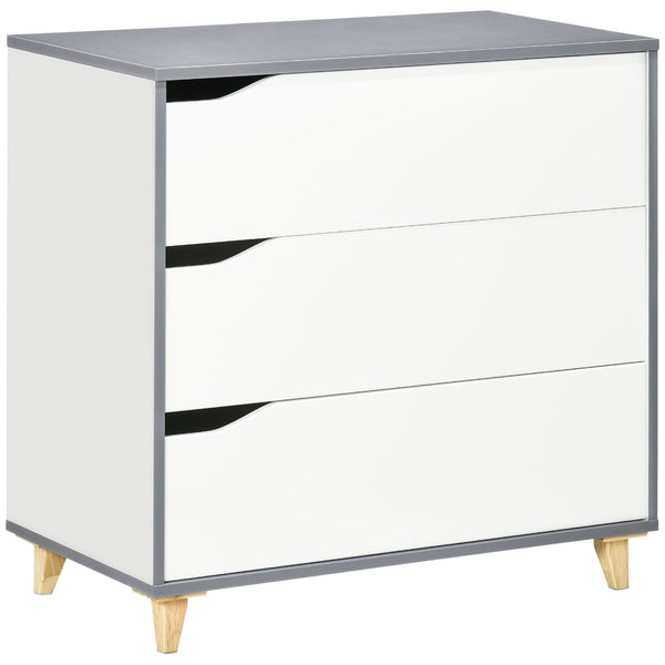 3-Drawer Bedroom Chest - Pine Wood Leg Storage Cabinet for Organizing Essentials - Ideal for Bedroom and Living Room Spaces, White, 75x42x75cm