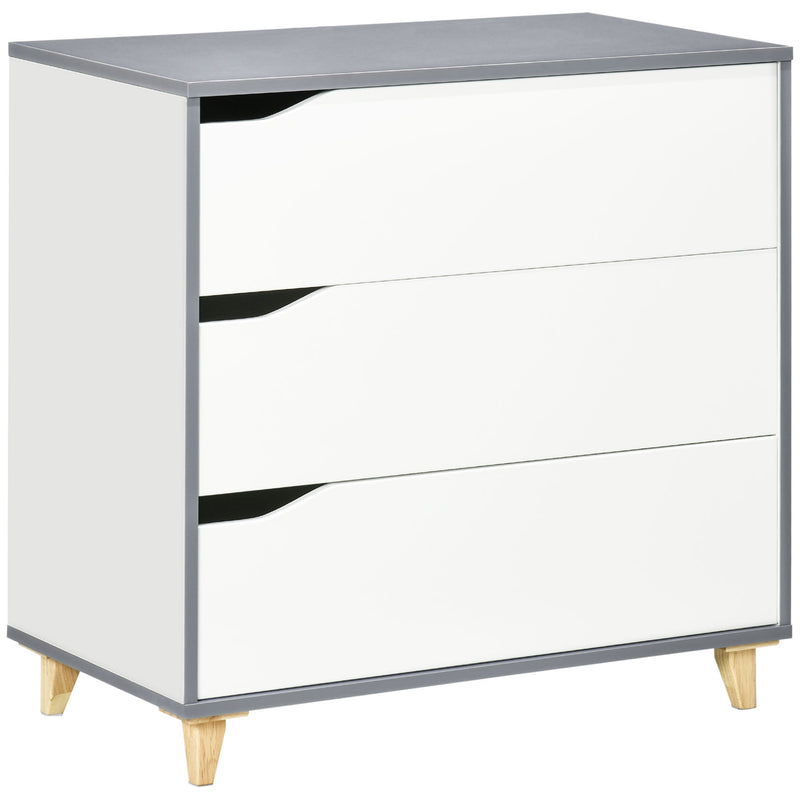 3-Drawer Bedroom Chest - Pine Wood Leg Storage Cabinet for Organizing Essentials - Ideal for Bedroom and Living Room Spaces, White, 75x42x75cm
