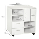 Mobile Storage Cabinet Sideboard - Cupboard with 4 Shelves, Drawers, and Lockable Wheels - Space-Saving Organizer for Home or Office