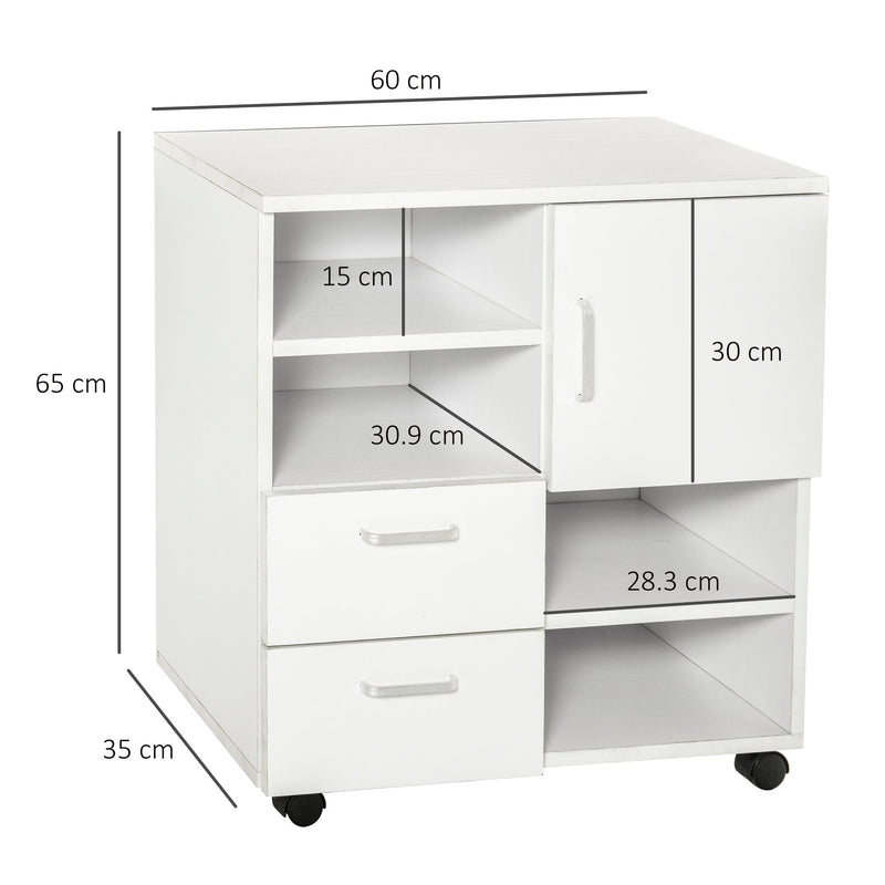 Mobile Storage Cabinet Sideboard - Cupboard with 4 Shelves, Drawers, and Lockable Wheels - Space-Saving Organizer for Home or Office