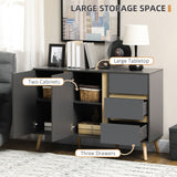 Modern Double-Door Sideboard with 3 Drawers - Adjustable Shelving, Dark Grey Kitchen Cupboard - Ideal for Living and Dining Room Storage Solutions