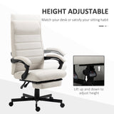 High-Back Linen Executive Chair - Swivel & Reclining Office Furniture with Adjustable Height and Footrest - Comfortable Padded Armrests for Home or Work Spaces in Cream White