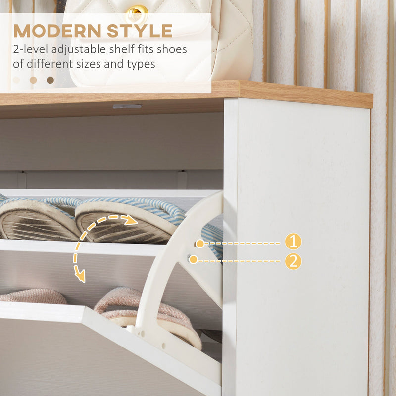 Slim Shoe Storage Cabinet with 3 Flip Drawers - Adjustable Shelves, 12 Pair Capacity - Space-Saving Organizer for Hallway