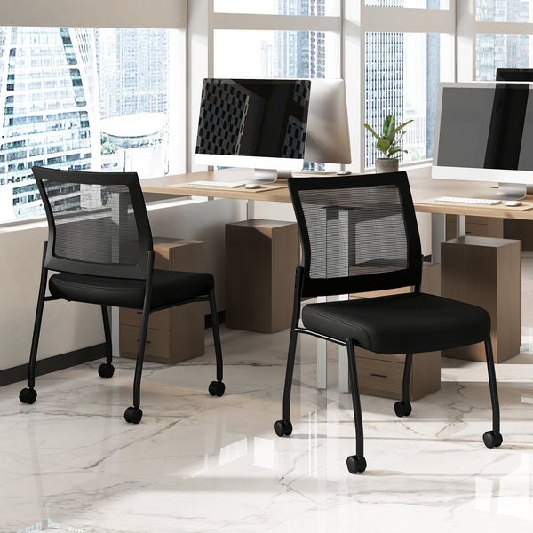 Stackable Armless Waiting Room Guest Chair with Wheels Set of 2-