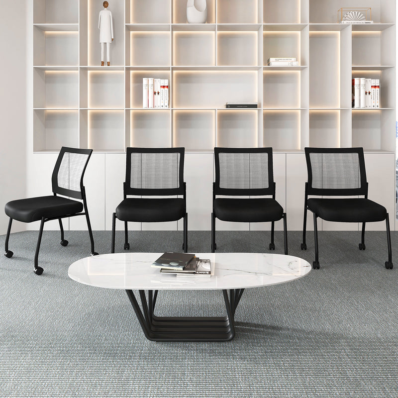 Stackable Armless Waiting Room Guest Chair with Wheels Set of 2-