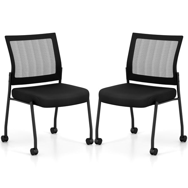 Stackable Armless Waiting Room Guest Chair with Wheels Set of 2-