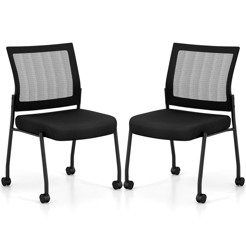 Stackable Armless Waiting Room Guest Chair with Wheels Set of 2-